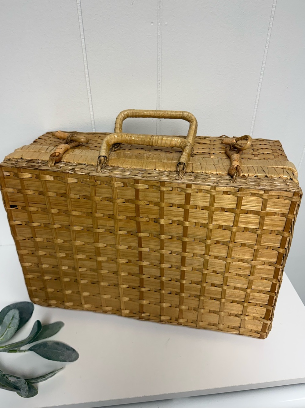 Vintage Woven Suitcase Basket | Natural Fiber Picnic Basket | Collected Home